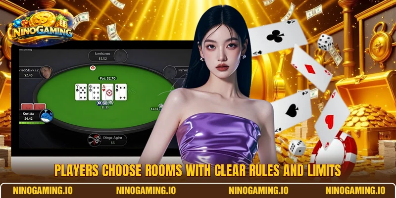 Players choose rooms with clear rules and limits